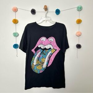 🌟Rolling Stone Black Floral Detailed Tee